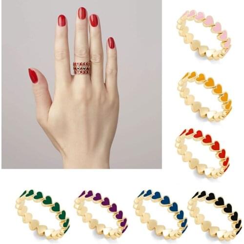 Heart to Heart Ring Rainbow Heart Endless Love Heart Alloy Exquisite Fashion Ring as a Gift for Girlfriend