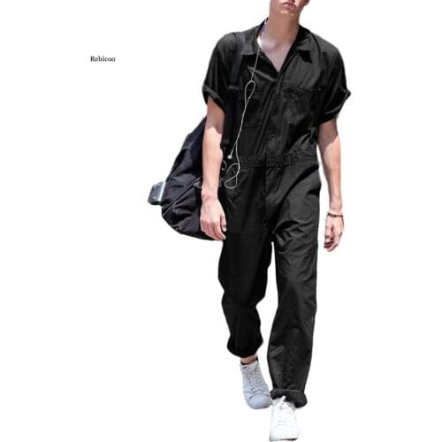 Men Cargo Overalls Sleepwear Punk Style Hip-Hop Pockets Pants Loose Solid Rompers Men Jumpsuit Streetwear New