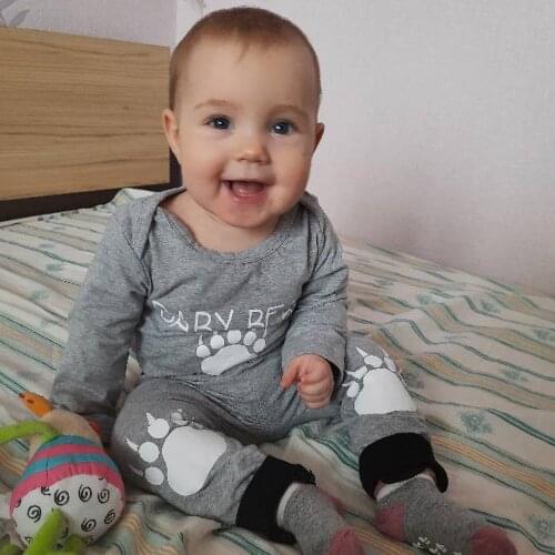 Newest Baby Boy Clothing Set Stylish Bear Paw Print Newborn Romper+Long Pant+Cap 3pcs Fall Outfit Super Soft Cotton Baby Clothes