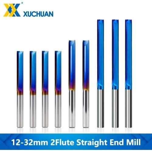 Milling Bit 2 Flute Straight End Mill 3.175mm Shank 12-32mm Nano Blue Coated CNC Router Bit for Wood MDF Plastic End Mill Cutter