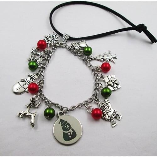 Snowman christmas theme leather stainless steel chain rearview mirror christmas tree decoration