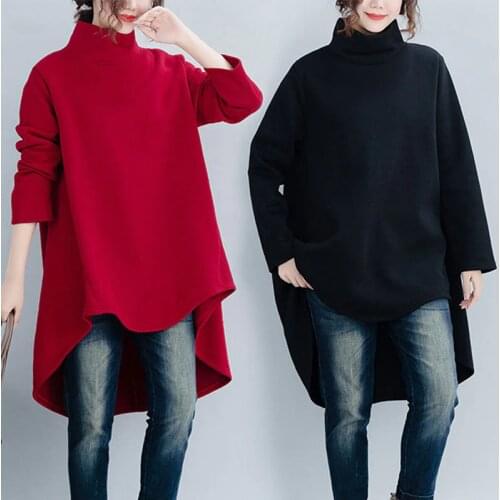 LDKVGSU Plus Size Women Pullover Winter Warm Hoodies Sweatshirts Cotton Knitted Thicken Top Female Turtleneck Loose Clothes New