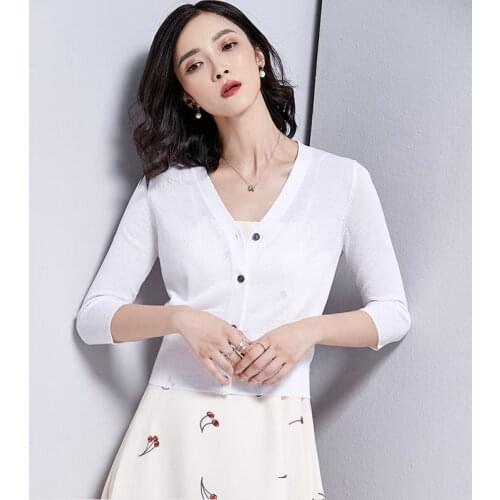 Summer Knitting cardigan new short v-neck Small thin coat sunscreen shirt SR-K648-1