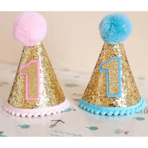 1pcs Mini Party Hat Birthday Cap Boy And Girl First Birthday Newborn Flash Pointed Hat Party Decoration Blue Birthday Hat