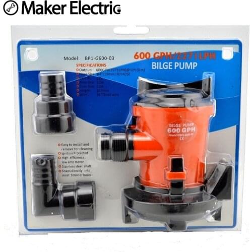 MKBP1-G600-03 3/4" hose 600GPH 12v solar bilge pump with marine water hose