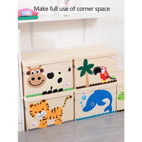 Cartoon Folding Storage Box with Lid Toys Storage Organizer Chest Clothing Home Bathroom Space Saver Closet Organizer Bins