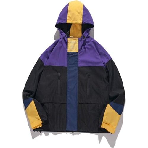Fashion Hooded Jackets Men Color Block Zipper Casual Windbreaker Hip Hop Streetwear Harajuku Baseball Jackets Coats