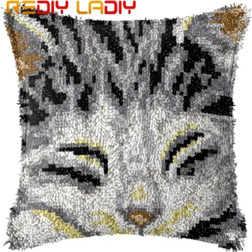 Latch Hook Kits Make Your Own Cushion Kitten Cat Pre-Printed Canvas Crochet Pillow Case Latch Hook Cushion Cover Hobby & Crafts