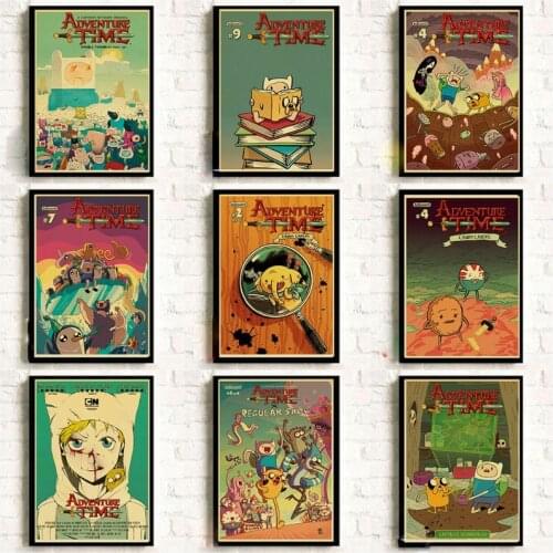 Wall Art Pictures for Kids Room Home Decor Adventure Time with Finn Jake Vintage/retro Poster Cartoon Print Art Canvas Painting