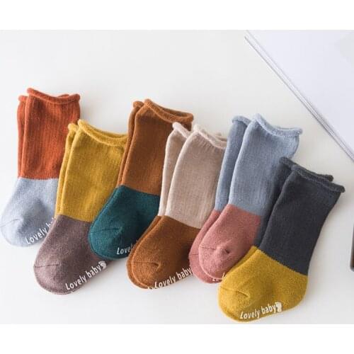 Autumn and winter childrens socks brushed color matching in tube socks baby socks glue in tube socks loose mouth warm socks