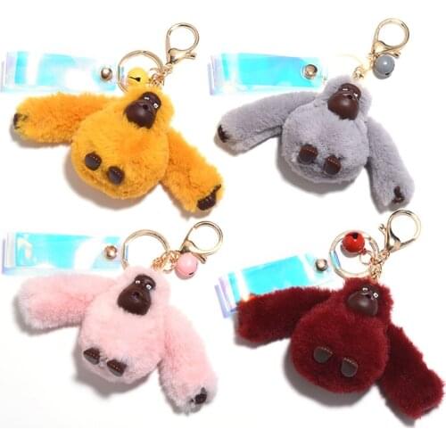 New Plush Fluffy Gorilla Keychain Cartoon Abstract Monkey Doll Toy Pendant Women Bag Charm Jewelry Couples Keyring Holder Gift