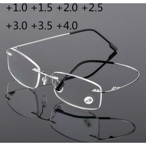 Rimless Reading Glasses Men Titanium Alloy Women Square Fold Frameless Eyewear Presbyopic +1.0 +1.5 +2.0 +2.5 +3.0