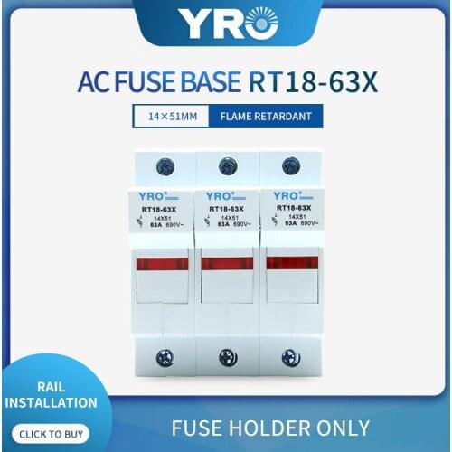 AC 1PC 3P Fuse Base 690V 63A With LED light Matching Fuse 14x51MM R016 only Fuse Base RT18-63X
