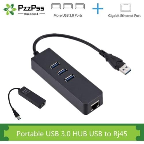 PzzPss USB3.0 Gigabit Ethernet Adapter 3 Ports USB 3.0 HUB USB to Rj45 Lan Network Card for Macbook Desktop + Micro USB Charger