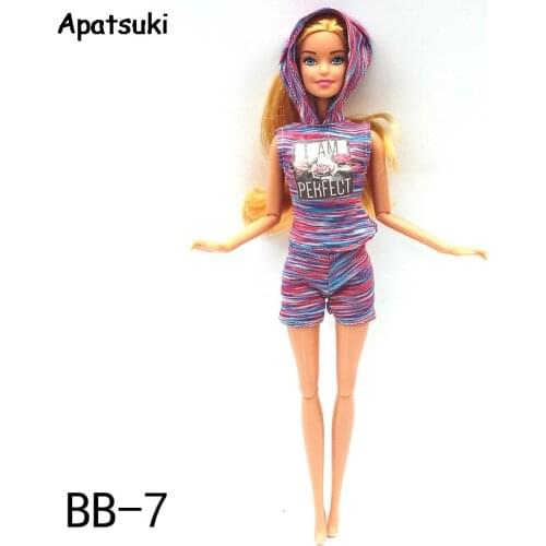 Purple Hoodie Shirt Top Crop Shorts For Barbie Doll Outfits Fashion Doll Clothes Set 1/6 Dolls Accessories Kids Toys