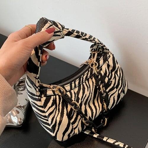 Folded Zebra Pattern PU Leather Small Shoulder Bags 2021 Chains Female Branded Handbags And Purses Fashion Luxury Crossbody Bags