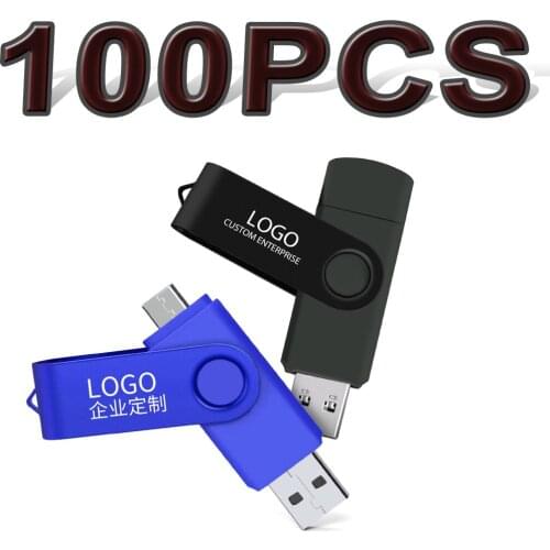 Hot sale OTG USB Flash Drives Stick 100PCS 64GB 128GB 256GB OTG+USB2.0 Pendrive Swivel USB customized for Smart phone