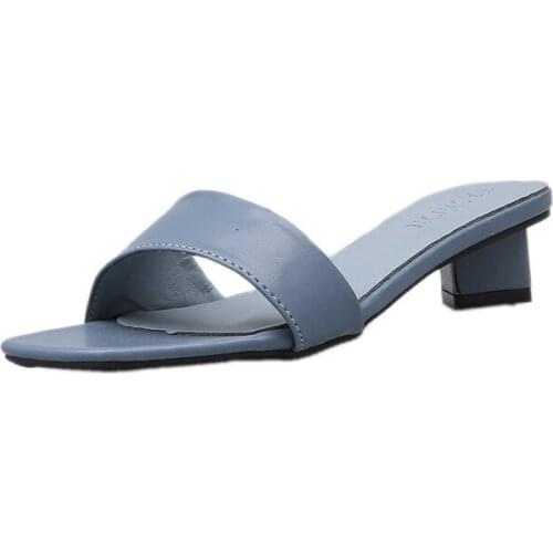 Shoes Woman 2019 Summer New Women Slippers Mid Heel Ladies Slippers Outdoor Thick Heel Beach Wind womens Slides