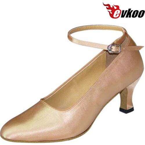Evkoodance Khaki Color 6cm Middle Heel Comfortable Woman Latin Ballroom Shoes Satin Close Toe Shoes Evkoo-313