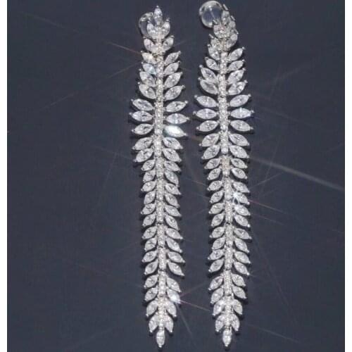 925 Sterling Silver olive branch Long Earrings Micro Cubic Zircon Stones Women Leaf CZ Luxury Wedding Party Festival Jewelry