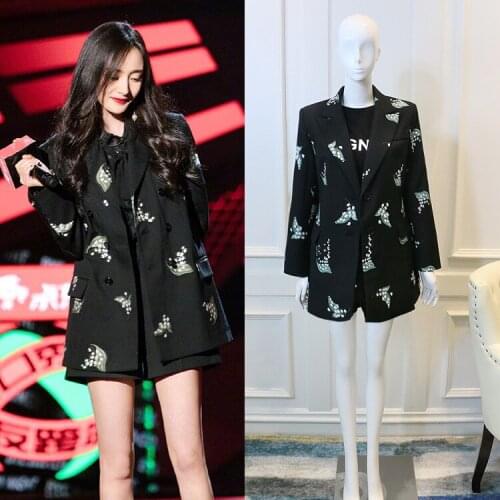 Embroidery Black Blazer Women Runway Ladies Tops 2021 Autumn New Long Blazer Women Notched Double Breasted Coat Bleizer De Mujer