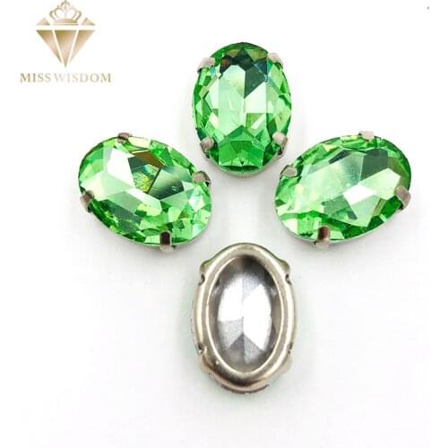 10X14mm/13X18mm Light green Oval Copper claws hollow thick bottom high quality glass crystal Sew on rhinestones DIY accessories