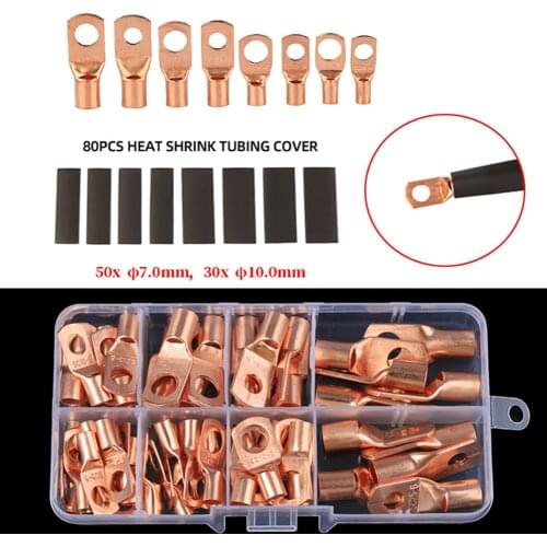 140PCS Auto Copper Ring Terminal Wire Crimp Connector Bare Cable Battery Terminals Soldered Connectors Assortment Kit Car