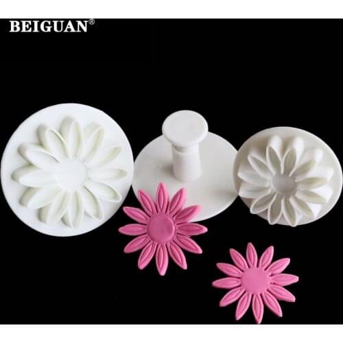 3 Pcs/set Veined Sunflower Daisy Gerbera Flower Fondant Cake Cookie Plunger Cutter