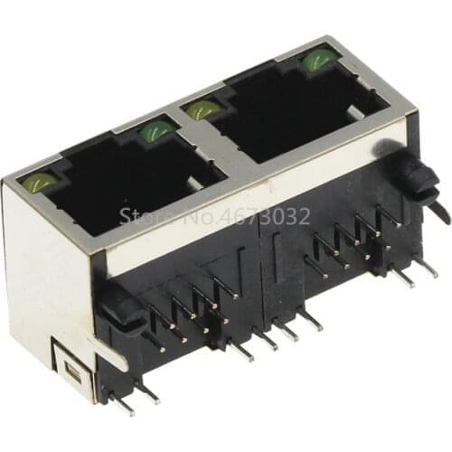 5PCS RJ45 1X2 1*2 Network Ethernet FEMALE SOCKET with light RIGHT ANGLE 56 8P8C female jack connector