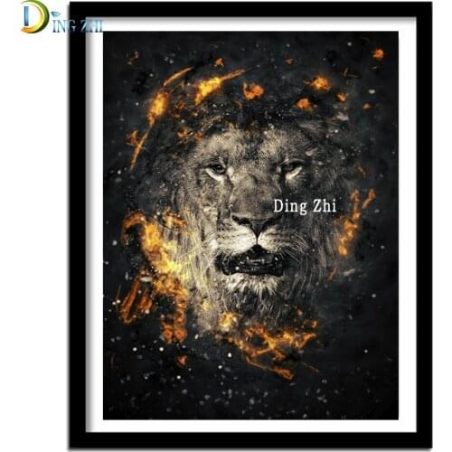 5D Diamond Embroidery Flame Lion Diamond Painting Cross Stitch Rhinestone Mosaic Art Animal Full Square Round Drill Decor Gift