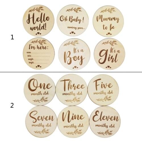 6 Pcs Baby Monthly Wooden Cards Newborn Shower Gifts Sets Monthly Milestone Cards First Year Growth Photo Props 87HD