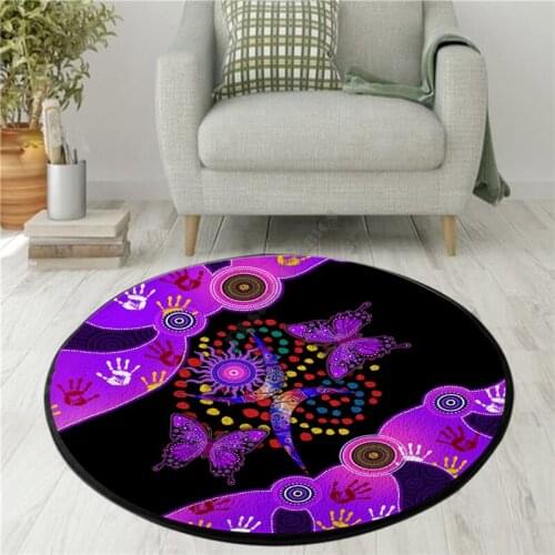 Aboriginal Naidoc Week 2021 Purple Butterflies 3D print Circle Rug Non-slip Mat Dining Living Room Soft Bedroom Carpet 06