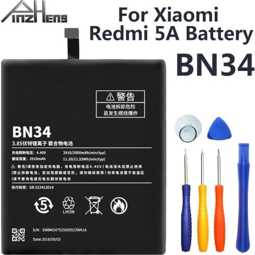 PINZHENG BN34 Phone Battery For Xiaomi Redmi 5A Real Capacity High Quality 3000mAh Phone Replacement Bateria +Free Tools