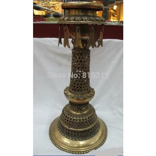 Bi00880 22"Tibet Buddhism Fane Bronze gild Amazing Hollow sculpture candlestick Statue