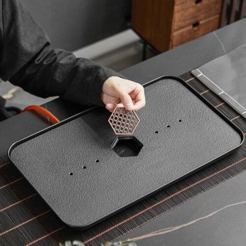 Large Stone Tea Tray Drainage High Quality Vintage Water Storage Eco Friendly Tea Tray Dry Bubble Plateau Bois Teaware DF50CP