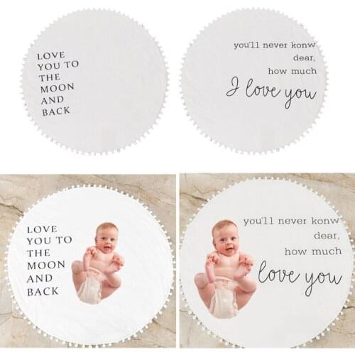 Baby Play Mat Cotton Kids Crawling Blanket 43.3inch Large Round Carpet Rug with Pom Pom Ball Baby Room Decor Photo Props 69HE