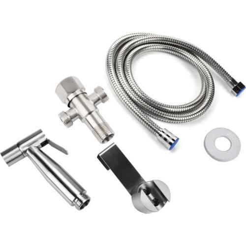 G1/2" Thread Stainless Steel Handheld Bidet Spray Head Shower Nozzle Bathroom Toilet Adapter Hose Kit
