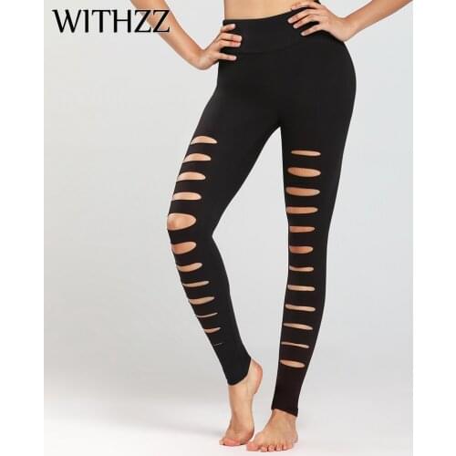 WITHZZ Stretch Quick-Dry Sports Workout Flexible Pants Female Hole Cutting Fitness High Waist Casual Leggings