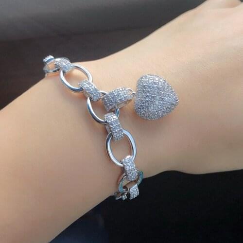 Elegant Love Heart Bracelets Gold Color Bling zircon Charm Link Chain Bangles Female Bride Fashion party Jewelry Girl Gift 2020