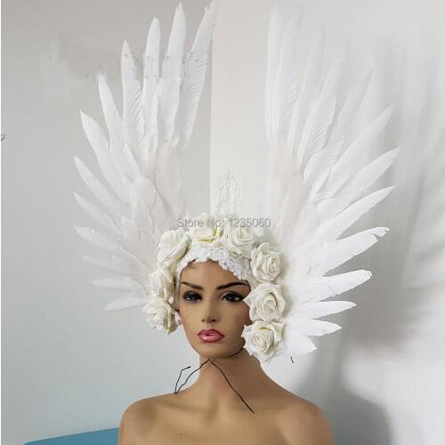 Holographic Burning Man Feather Wig Headdress Head Pieces Costumes Festival Rave Clothes Outfits Gear Halloween Masquerade