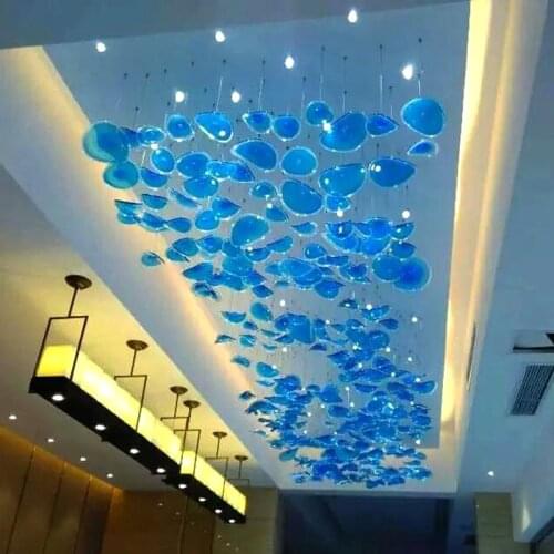 Art glass chandelier hotel club lobby engineering soft decoration hanging glass abstract shaped glass chandelier custom