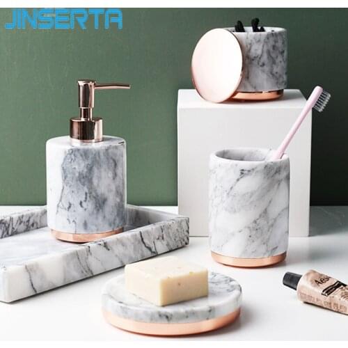 JINSERTA Marble Soap Dispenser Bottle Mouthwash Cup Luxury Home Hotel Bathroom Hand Sanitizer Shampoo Body Wash Press Bottle