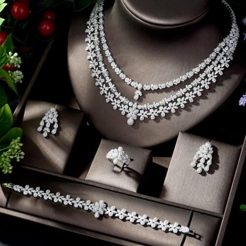 HIBRIDE Nigeria 4pcs Bridal Zirconia Jewelry Sets Luxury Dubai Nigeria CZ Crystal Wedding Jewelry Sets for Women Party N-1210