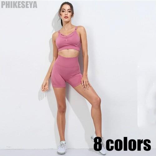 Yoga sets Seamless Sport Set Women Fitness Clothes Sport Bra High Waist Yoga Shorts Gym Push Up Hip Running Short Fitness Suits