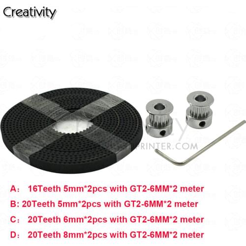 Hot 3D Printer Parts Accessory 2pcs GT2 16teeth 16 teeth Timing Alumium Pulley Bore 5mm Width 6mm With 2meters 2m 6mm GT2 Belt