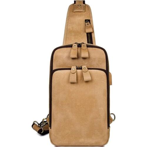 Luufan Hot Sales 2021 Retro Casual Mens Genuine Leather Sling Pack Chest Shoulder Crossbody Bag Biker Satchel Men Briefcases