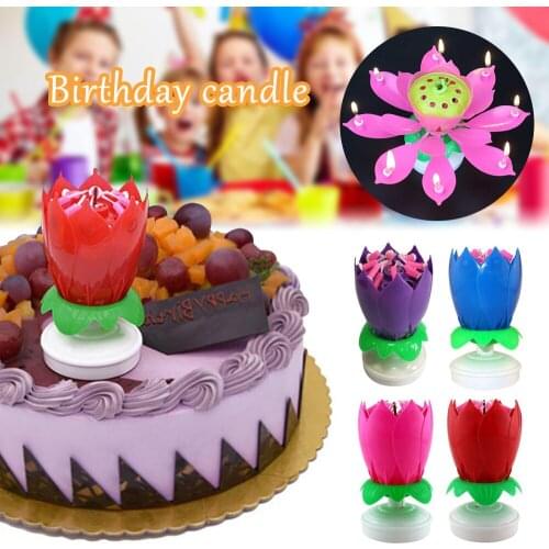 Fashion Birthday Cake Music Candles Lotus Flower Festival Music Party Decor Romantic Birthday Flower Cake Candles 3