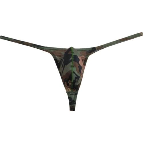 Enhanced Bluge Pouch Camouflage Male Thong Underwear Sexy Mens G-Strings Fashion Tangas Smooth T-Back