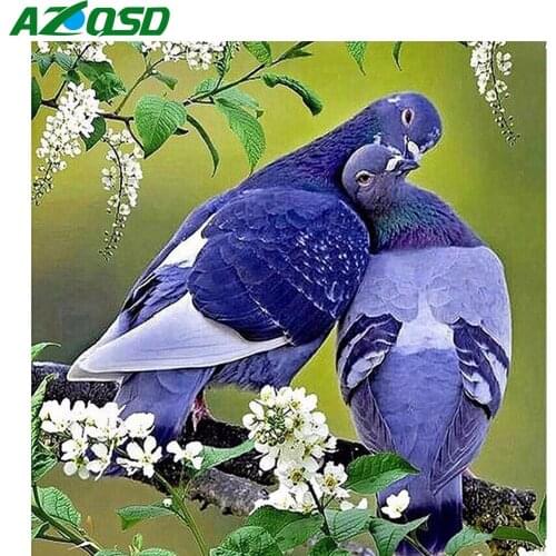 AZQSD 5d Diy Full Drill Diamond Embroidery Blue Kissing Pigeon Diamond Painting Animal Cross Stitch Rhinestones Mosaic Decor