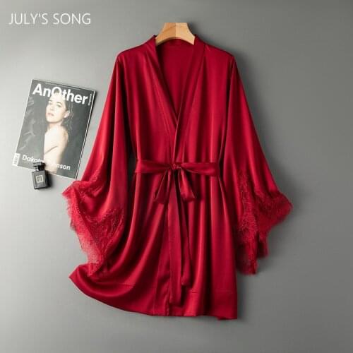 JULYS SONG New Simple Faux Silk Women Pajamas Sets Spring Summer Lace Sexy Female Sleepwear Soiled Color Elegant Homewear